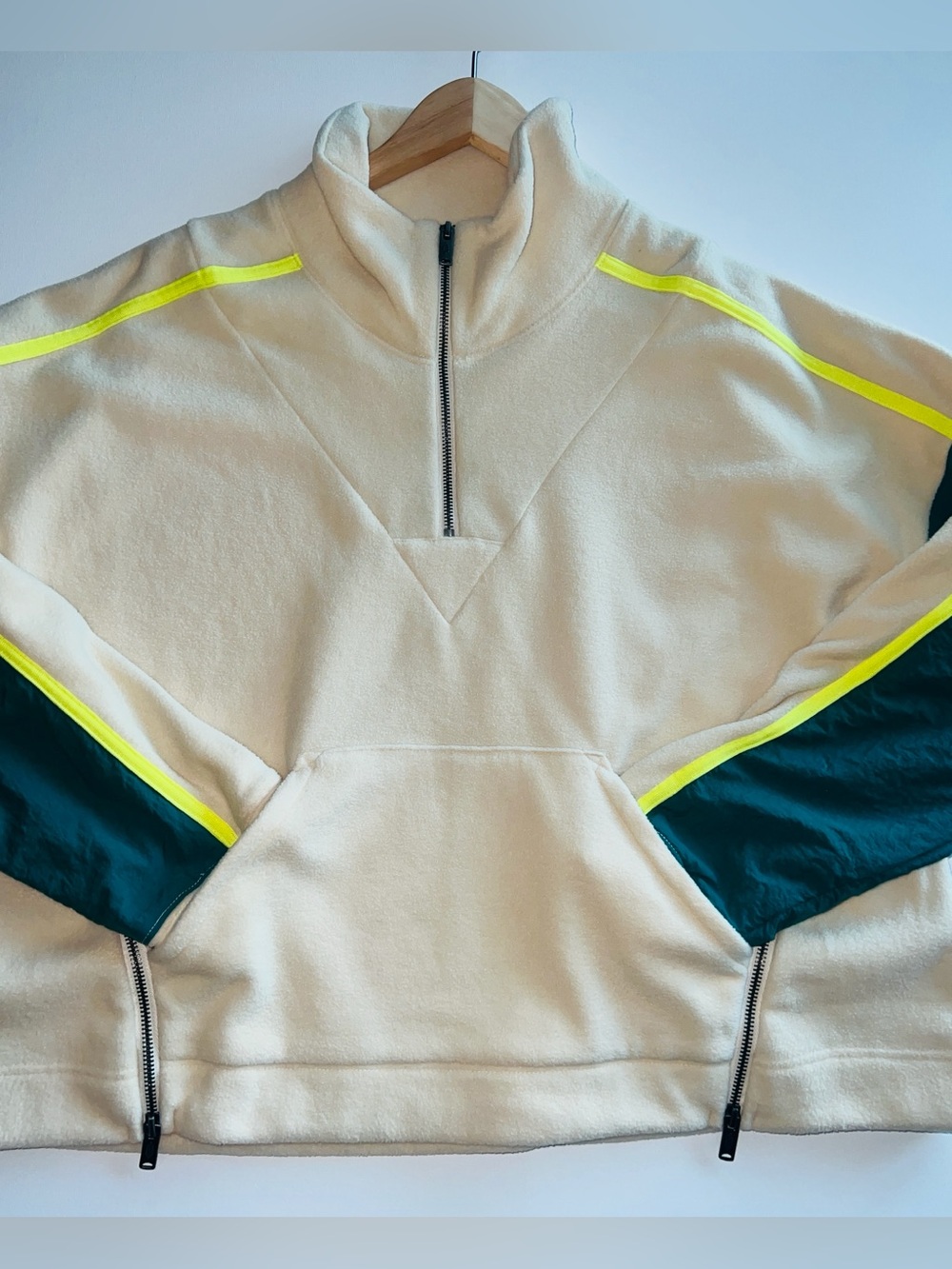 🆕 Free People Movement Arena Half Zip Pullover Sweatshirt Cream Combo Medium 🔥 - Picture 6 of 16